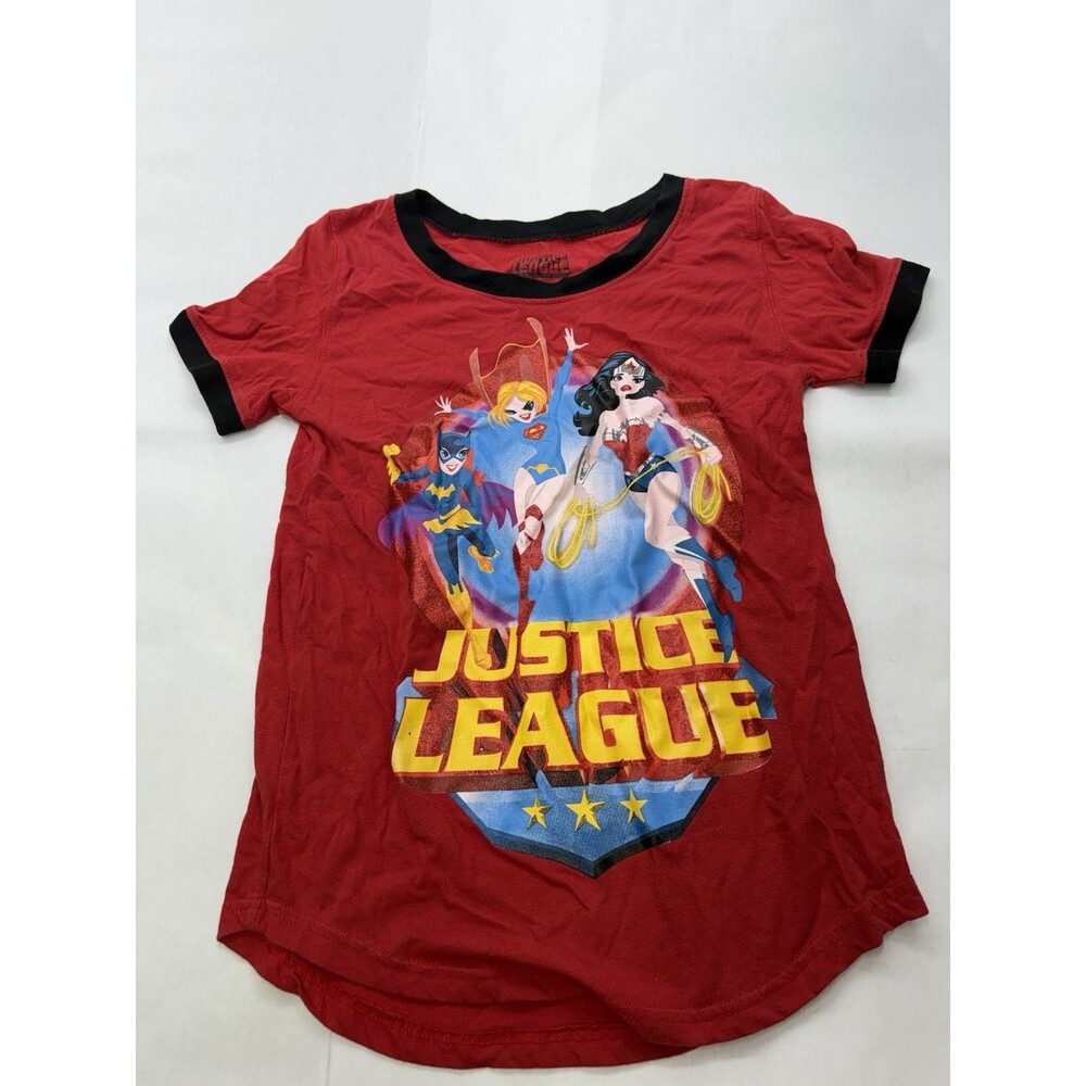 Justice League Unlimited Shirt Girls M 7/9 Red DC Supergirl Wonder Woman Batgirl